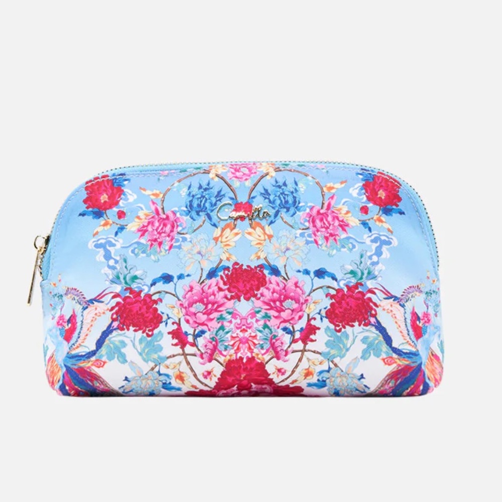 CAMILLA *Go Stag* blue floral small makeup travel toiletries bag clutch bag